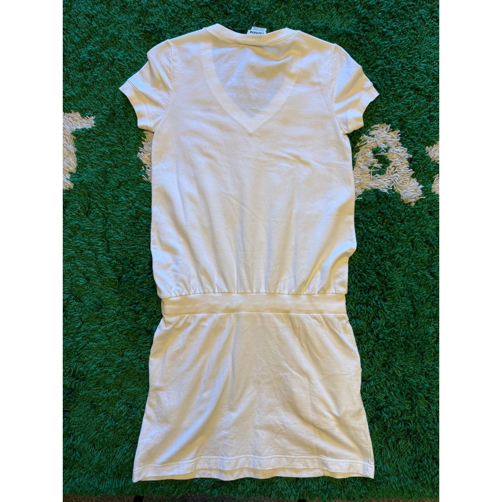 Lacoste T-Shirt Dress Womens 36 White Good V-Neck Drawstring Waist Pocket Logo - Picture 2 of 9